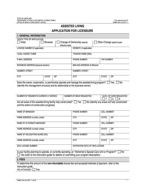 assisted living application form maryland